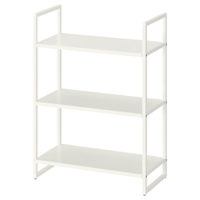 Étagère en métal blanc JONAZEL, design minimaliste moderne avec trois étagères ouvertes, idéale pour n’importe quelle pièce.