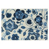 Tapis KANTLINJE, beige clair à motif floral bleu, rectangulaire, moelleux, décoratif.