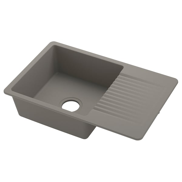 KILSVIKEN évier de cuisine gris, rectangulaire, composite de quartz, simple vasque, résistant à la chaleur, surface lisse.