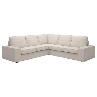 Canapé sectionnel KIVIK : de couleur crème, en forme de L, moelleux avec accoudoirs amovibles, parfait pour une détente confortable.