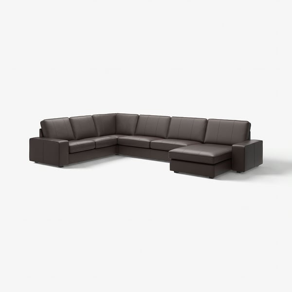 Canapé sectionnel KIVIK, gris foncé, cuir et tissu, forme en L, design moderne.