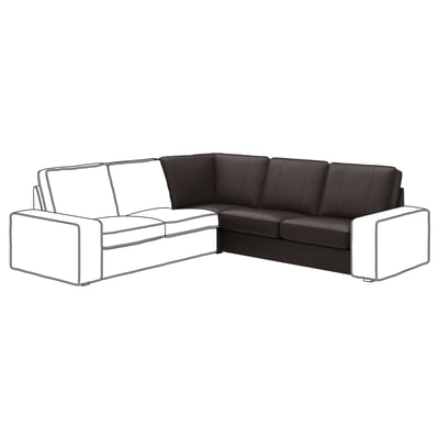 Canapé sectionnel KIVIK, cuir noir avec accents blancs, en forme de L, design moderne et confortable.
