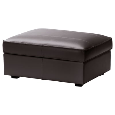 Repose-pieds KIVIK, gris, en cuir, carré, avec rangement.