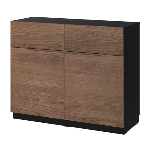 KLACKENÄS Buffet - noir/plaqué chêne teinté brun 120x97 cm