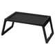 Option : Plateau de lit KLIPSK noir, rectangulaire, plastique polypropylène, pieds pliables, rainure sécurisée pour tablette ou livre.