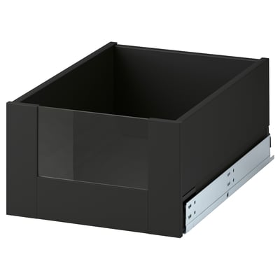 Un tiroir noir KNIVSHULT avec un design élégant et moderne et un mécanisme de fonctionnement fluide.