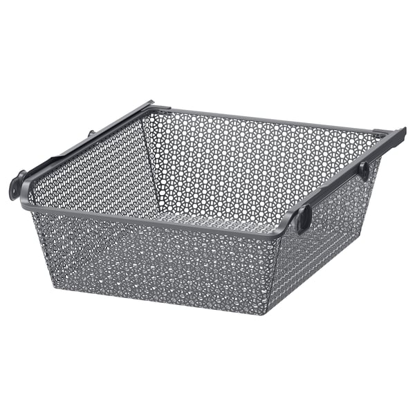 Panier en métal gris KOMPLEMENT, carré, design perforé, garantie 10 ans.