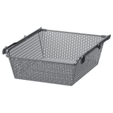 Panier en métal gris KOMPLEMENT, carré, design perforé, garantie 10 ans.