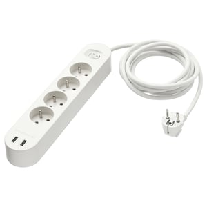 Parafoudre KOPPLA blanc avec 4 prises, 2 ports usb.
