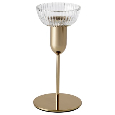 KUNGSTÄRNA Bougeoir, verre transparent/couleur or, 19 cm