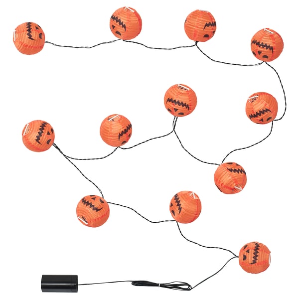 Guirlandes lumineuses d’Halloween : citrouilles orange, à piles, sans danger pour l’extérieur.
