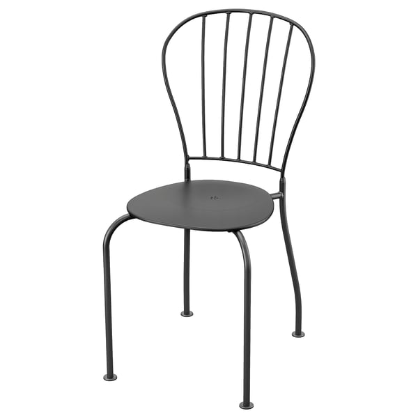 Chaise noire LÄCKÖ : design métallique élégant, dossier incurvé, acier thermolaqué durable.