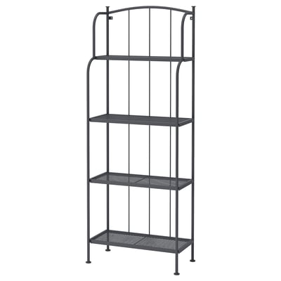 LÄCKÖ haute, étagère en métal gris foncé, 4 niveaux, design industriel.