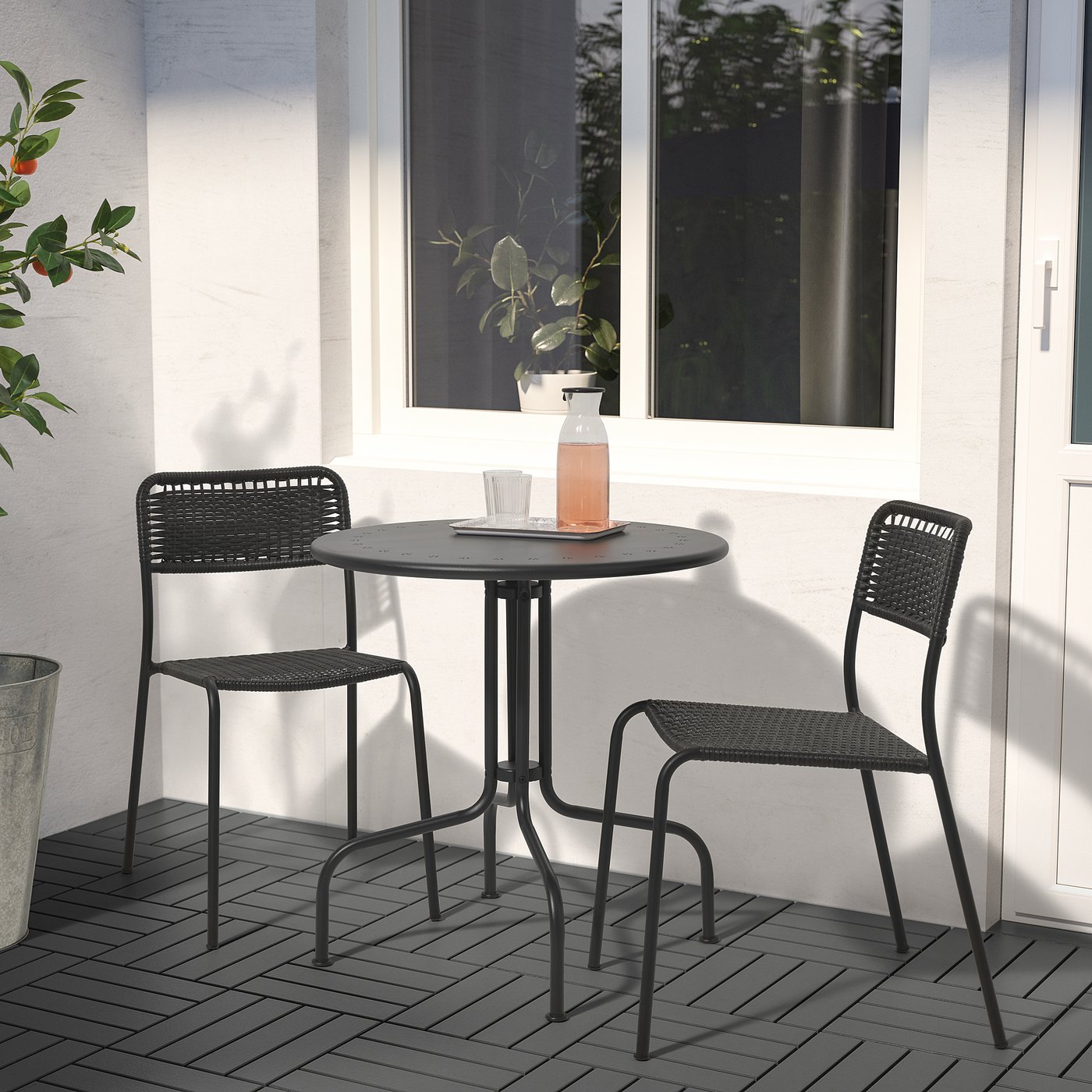 LÄCKÖ / VIHOLMEN Table+2 chaises, extérieur, gris/gris foncé