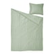 Parure de lit LÄKEVÄNDEROT en vert menthe avec lyocell texturé, soigneusement pliée, y compris une taie d’oreiller.