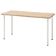 Table de bureau LAGKAPTEN : plateau en bois clair, 4 pieds en métal blanc avec embouts noirs, design minimaliste.