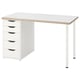 Un bureau LAGKAPTEN blanc avec quatre tiroirs et un plateau à motifs carrés.