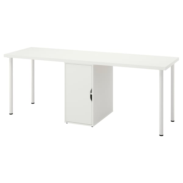 Bureau LAGKAPTEN blanc, rectangulaire, design simple, pieds en métal, armoire de rangement.