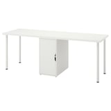 Bureau LAGKAPTEN blanc, rectangulaire, design simple, pieds en métal, armoire de rangement.