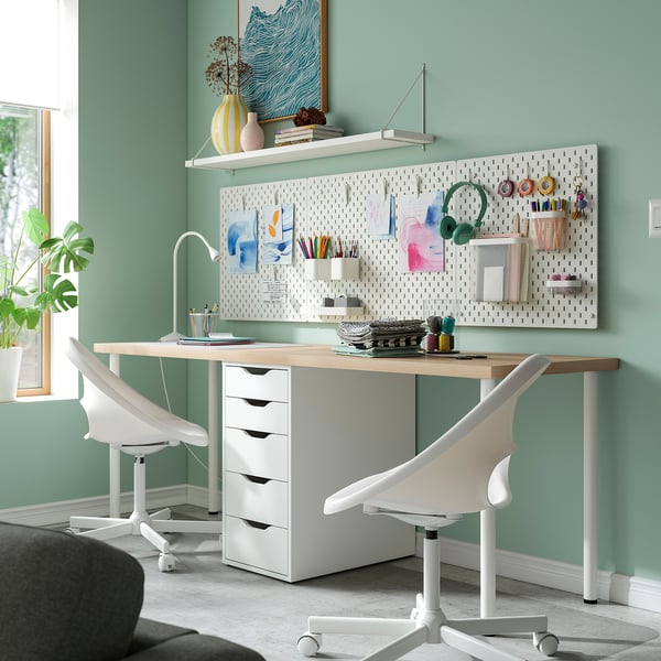 LAGKAPTEN / ALEX Bureau, plaqué chêne blanchi/blanc, 200x60 cm