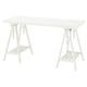 Représente une table LAGKAPTEN blanche avec un plateau rectangulaire et des tréteaux réglables.