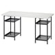 Bureau LAGKAPTEN : plateau de table rectangulaire blanc, pieds en métal noir avec 2 étagères en maille pour le rangement.