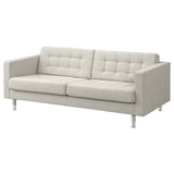 Un canapé LANDSKRONA gris moderne avec des pieds chromés avec un design doux et capitonné.