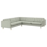 Un canapé sectionnel moderne en forme de L gris clair nommé LANDSKRONA avec des coussins capitonnés, des pieds en bois et une garantie de 5 ans.