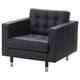 LANDSKRONA fauteuil en cuir noir, élégant et confortable avec des pieds chromés.