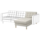 Canapé moderne en tissu gris avec pieds en bois, design capitonné.