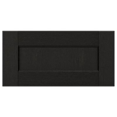 Façade de tiroir LERHYTTAN noir avec bords biseautés et cadre en bois massif. Design classique, panneau de placage de frêne.