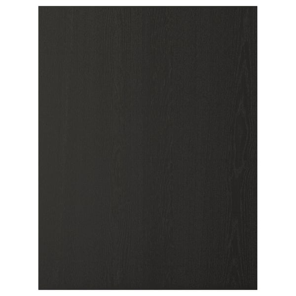 Panneau d’armoire de cuisine noir avec bords biseautés et design traditionnel. Fabriqué à partir de panneaux de particules, de placage de frêne et de laque acrylique transparente.