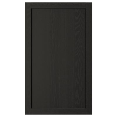 Porte en bois noir LERHYTTAN, cadre en frêne massif, bords biseautés, panneau de placage, design traditionnel.