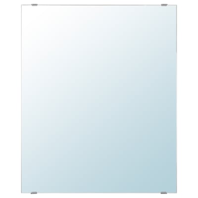Un miroir LTAN. Son rectangulaire, clair, avec des ferrures métalliques simples. Fabriqué en verre et en film plastique, il est polyvalent pour une utilisation dans la salle de bain.