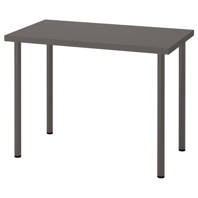 Table rectangulaire grise moderne avec pieds métalliques, idéale pour les espaces minimalistes.