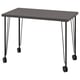 Bureau LINNMON moderne avec plateau gris, pieds réglables en hauteur, roulettes faciles à déplacer.