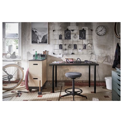 LINNMON / OLOV Bureau, gris foncé/noir, 100x60 cm