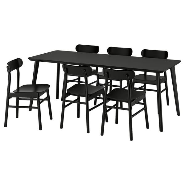 Un ensemble de salle à manger LISABO noir avec une table rectangulaire et quatre chaises assorties.