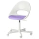 Chaise de bureau LOBERGET blanche, coussin violet, réglable, 5 roulettes, design épuré.