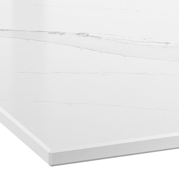 LOCKEBO Plan de travail sur mesure, blanc/gris-beige marbré/composite à base de fibre de verre, 1 m²x2.0 cm