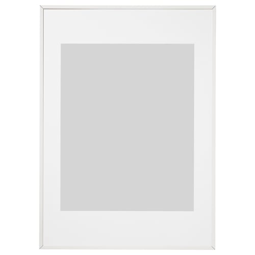 Cadre photo LOMVIKEN, blanc, bord métallique mince, rectangulaire, protection frontale en plastique.
