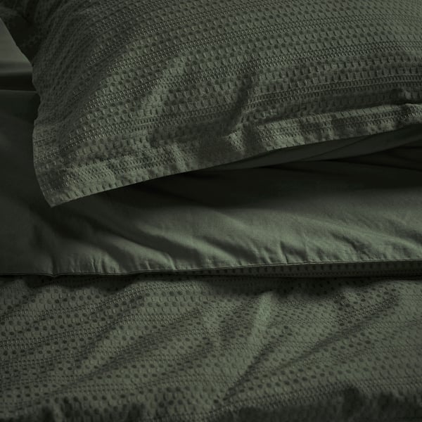 LUKTVICKER Housse de couette et 1 taie, vert foncé, 150x200/50x60 cm