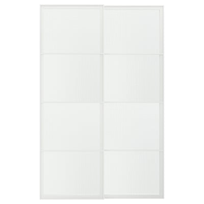 LUNDBRÄSMA Jeu 2 ptes coul, blanc/verre à carreaux, 150x236 cm