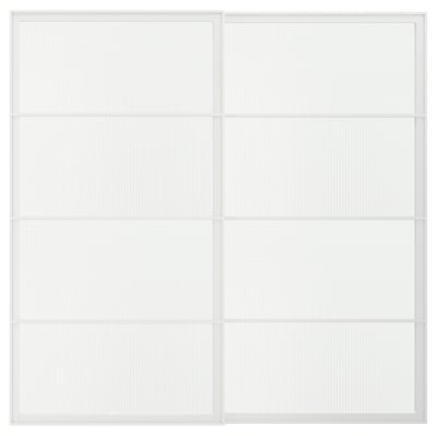 LUNDBRÄSMA Jeu 2 ptes coul, blanc/verre à carreaux, 200x201 cm