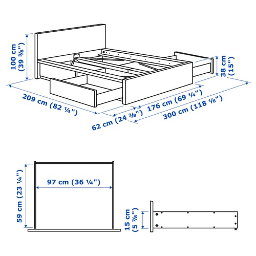 Illustration avec les mesures du produit : MALM.
