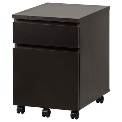 Meuble de rangement mobile MALM noir avec 2 tiroirs, design moderne sur roulettes.