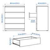 Illustration avec les mesures du produit : MALM.