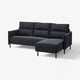 Canapé sectionnel noir moderne avec dossier haut, coussins moelleux et pieds métalliques. Design minimaliste et élégant.