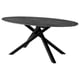 Il s’agit d’une table MARIEDAMM moderne, de forme ovale avec un plateau en marbre noir élégant. Il entrecroise les pieds en métal, offrant un design robuste et contemporain.