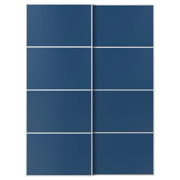 Portes d’armoire coulissantes MEHAMN bleues au design moderne et minimaliste de forme rectangulaire.